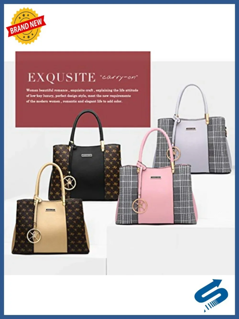 Women's PU Leather Satchel Tote Handbag with 7 Pockets, Messenger Crossbody
